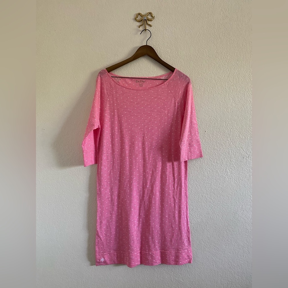 Lilly Pulitzer Boat Neck Cassie Dress Pretty Pink Polka Dot Cotton Size M